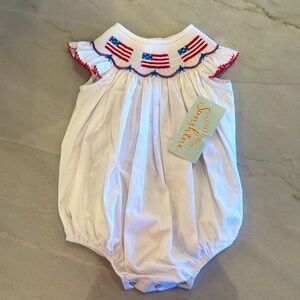 Southern Sunshine - 12M White Smocked Bubble with American Flag details